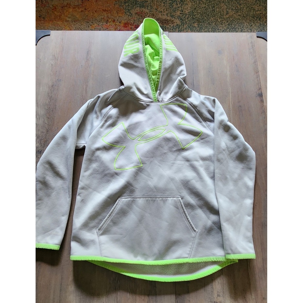 Under Armour Gray & Lime Green Girls Pullover Fleece Lined Hoodie Size Youth L